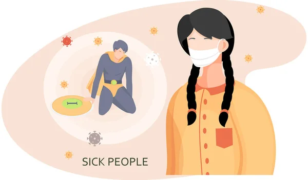 Woman wearing protective mask avoiding spread of virus. Prevention of diseases and viruses — 스톡 벡터