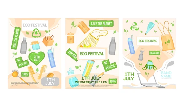 Affiche concept Eco festival. Inscription environnement sur fond vert avec annonce — Image vectorielle