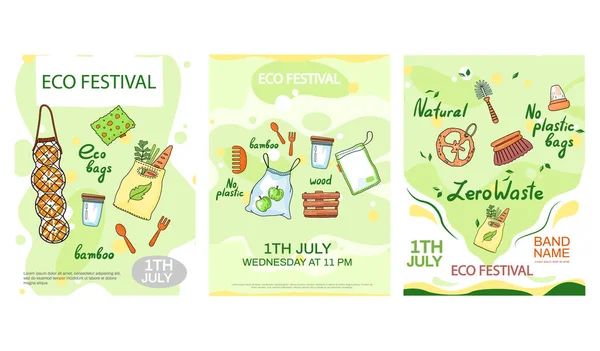 Affiche concept Eco festival. Inscription environnement sur fond vert avec annonce — Image vectorielle