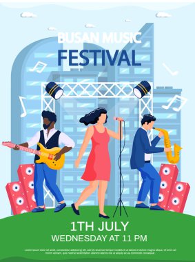 Güney Kore şehri Busan 'da yaz müzik festivalinde açık hava konseri