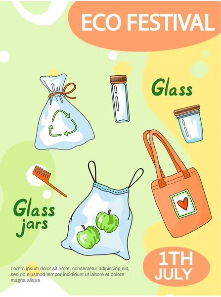 Using environmentally friendly recycling bags, zero waste. Eco festival elements concept poster — Διανυσματικό Αρχείο