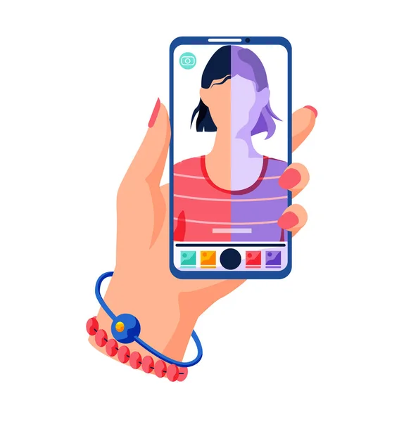 Filters voor selfie scherm interface fotolijst in social media applicatie, processen snapshot — Stockvector