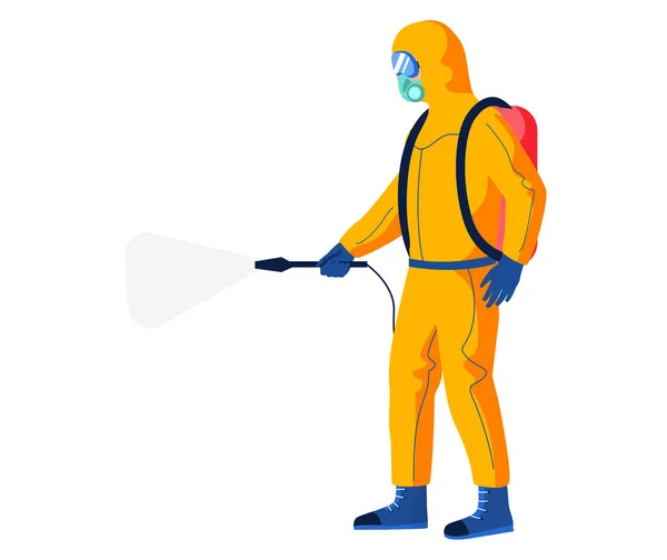 Disinfectant worker wearing hazmat suit is disinfecting virus. Preventive measures concept — 图库矢量图片