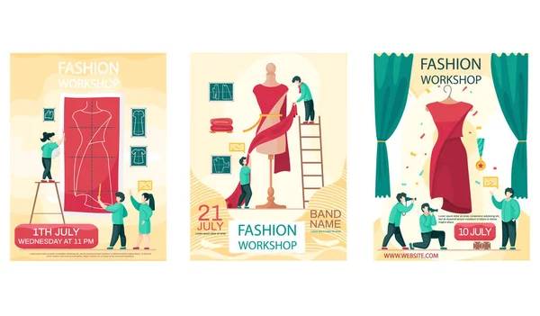 Série d'illustrations sur l'affiche conceptuelle de l'atelier de mode. Les égouts fonctionnent dans la couture personnalisée — Image vectorielle