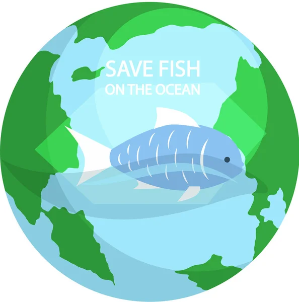 Save fish in ocean concept. Blue representative of water area of Earth on background of panet — 스톡 벡터