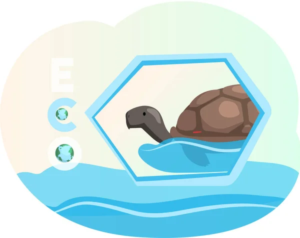 Υδρόβιο ζώο οικοσυστήματος με κέλυφος. Χελώνα κολύμπι στη θάλασσα ή νερό του ωκεανού. Διατήρηση της φύσης — Διανυσματικό Αρχείο