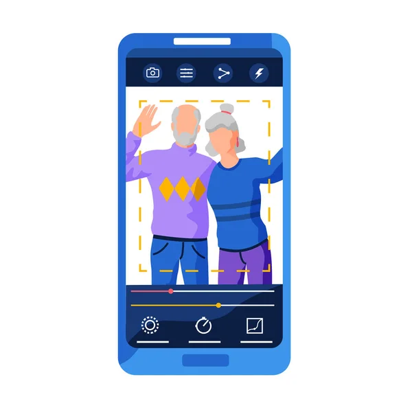 Filter für Selfie Screen Interface Fotorahmen in Social Media App mit Porträt von erwachsenen Menschen — Stockvektor