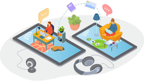 Удаленная работа и сети. Бизнес-телеработники подключаются к интернету и работают из дома