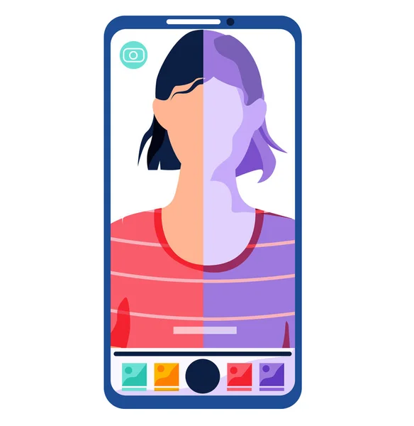 Filter für Selfie-Bildschirmoberfläche Fotorahmen in Social-Media-Anwendung, verarbeitet Schnappschuss — Stockvektor