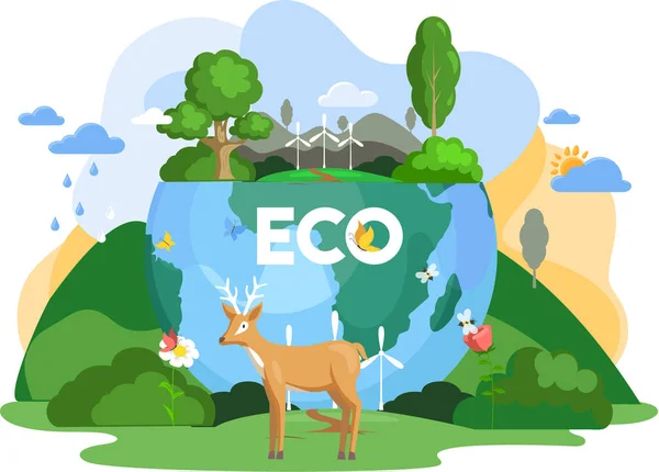 Clima e mudança climática do planeta. Eco-friendly, biodiversidade, conservação e protecção do ambiente —  Vetores de Stock
