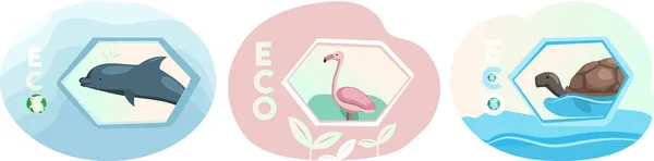 Serie di illustrazioni sull'ecosistema della Terra. Diversi animali, uccelli su sfondo astratto — Vettoriale Stock