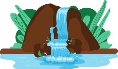 Düşen su. Kayalık beyaz arka plandan nehir şelalesi düşüyor. Su damlaları