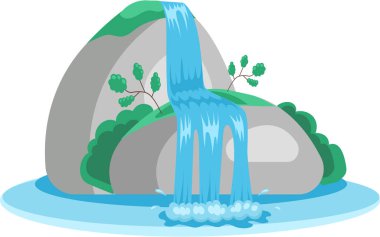 Düşen su. Kayalık beyaz arka plandan nehir şelalesi düşüyor. Su damlaları