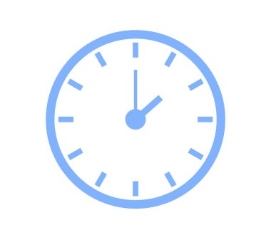 Klasik duvar yuvarlak mavi saat simgesi izole edildi. Ev içi etkileşim için minimalist tasarım saat