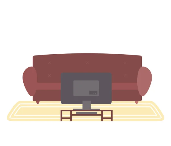 Brown sofa and small table with televisor. Living room furniture design, modern home interior — Stock Vector