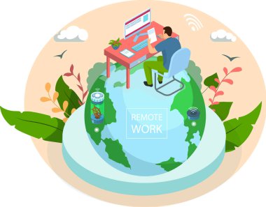 Bilgisayarda oturup uzaktan iletişim kuran kağıt okuyan bir iş adamı