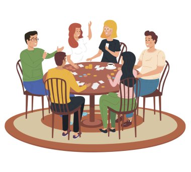 Arkadaşlar evde masa oyunlarıyla dinleniyorlar. Çizgi film karakterleri birlikte harika vakit geçiriyorlar.