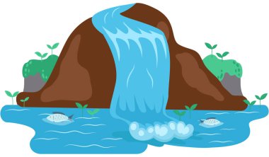 Düşen su. Kayalık beyaz arka plandan nehir şelalesi düşüyor. Su damlaları