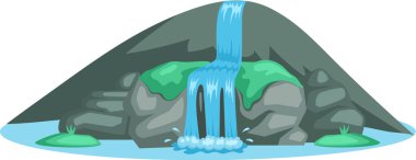 Düşen su. Kayalık beyaz arka plandan nehir şelalesi düşüyor. Su damlaları