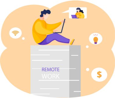 Uzaktan çalışma, online toplantı. Görüntülü konuşma konferansı. Erkek, bir kadınla web kamerasından konuşuyor.