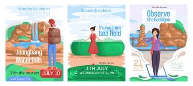 Güney Kore şelale çay tarlasında Jeju Adası 'nın ünlü simgesi olan seyahat promosyon posterleri.
