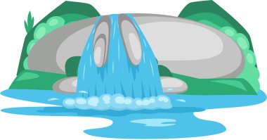 Düşen su. Kayalık beyaz arka plandan nehir şelalesi düşüyor. Su damlaları