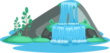 Düşen su. Kayalık beyaz arka plandan nehir şelalesi düşüyor. Su damlaları