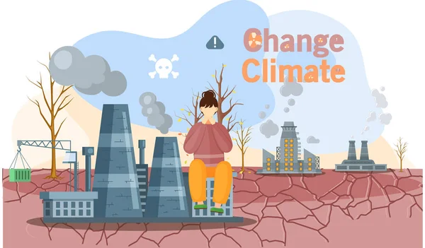 Změna klimatu, planeta Země trpí lidskou činností. Továrny narušují životní prostředí — Stockový vektor