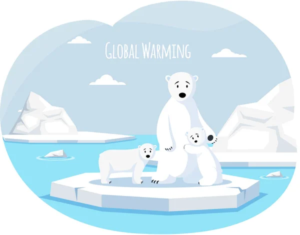 Urso branco polar contra o fundo de iceberg, derretimento de geleira, mudança climática e aquecimento global —  Vetores de Stock