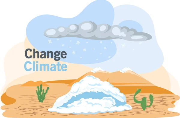 Neve no deserto. Ilustração de incomum e raro se evento de mudança climática, fenômeno natural —  Vetores de Stock