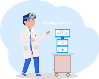 Otolaringolojist hastanede insanların sağlığıyla ilgilenir. Doktor hasta, ilk yardım sağlayın.