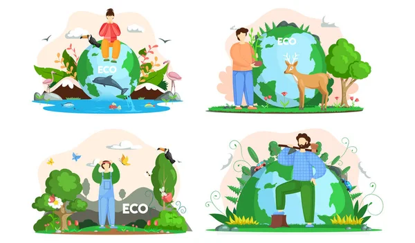 Energia verde e eco-friendly. Sem desperdício, pense verde, salve o planeta. Cidade ecológica verde —  Vetores de Stock