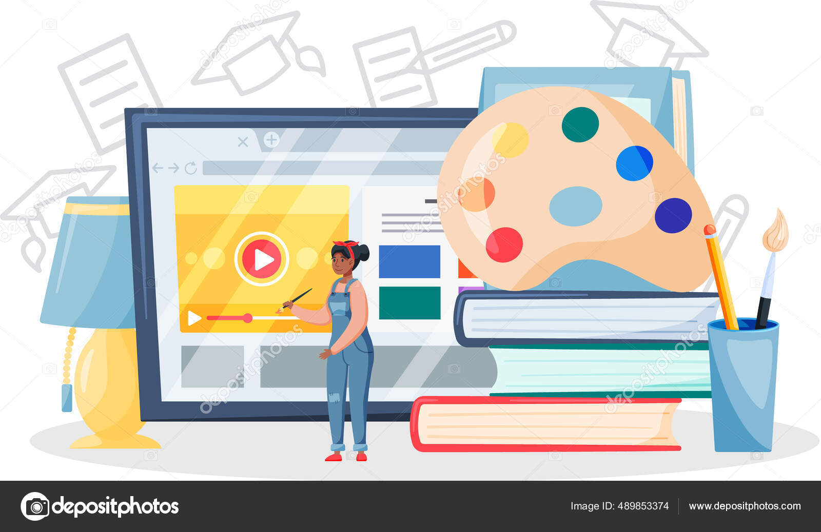 Online painting concept. Artist creativity process with paint