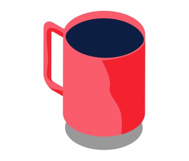 Gölgesi koyu ılık içecekle dolu bir fincan kahve. Beyaz üzerine sıcak çay dökülmüş kırmızı bardak.