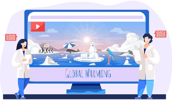 Gli scienziati stanno facendo ricerche sul riscaldamento globale. Video con animali che soffrono di cambiamenti climatici — Vettoriale Stock