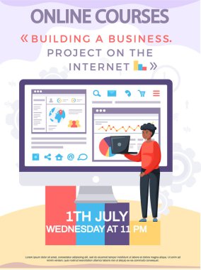 Çevrimiçi eğitim ya da iş eğitimi. Video kurslu bilgisayar monitörü, internette proje