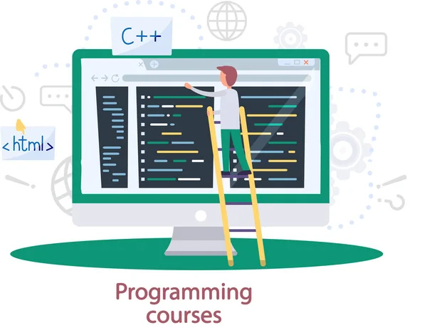 Corsi di programmazione online, formazione in codice. Sessione di formazione informatica — Vettoriale Stock