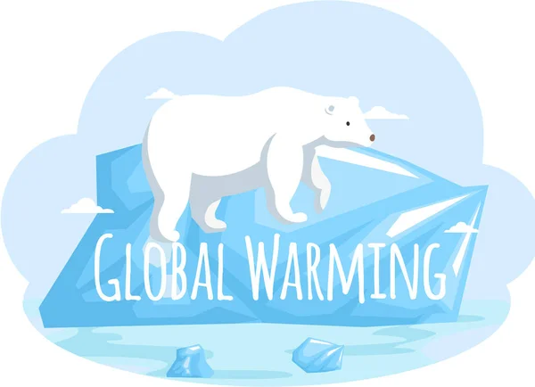 地球温暖化ベクトル図を記述する。北極熊はレタリングの上の氷の上に立つ — ストックベクタ