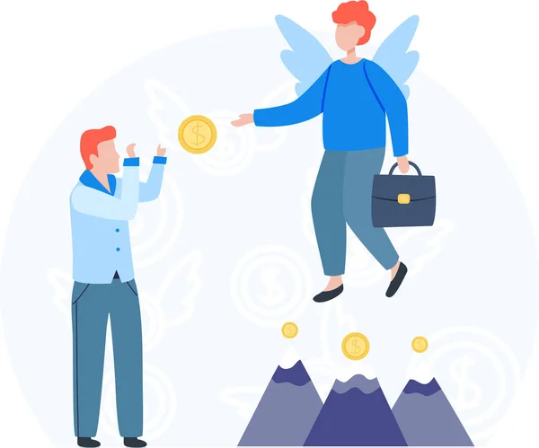 Equipo de trabajo para el crecimiento de las finanzas de dinero con moneda de oro pila de dólares. Angel inversionista startup comunidad — Archivo Imágenes Vectoriales