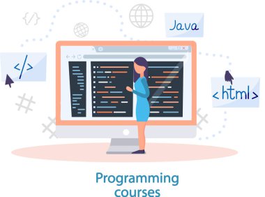 Online eğitim programlama dersleri, kodlama öğrenme. Bilgi teknolojisi eğitim oturumu
