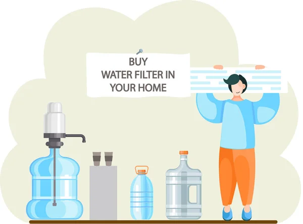 Αγοράστε φίλτρο νερού κουζίνας στο σπίτι σας. Αγορά συστήματος αντίστροφης όσμωσης φίλτρου για χρήση και κατανάλωση — Διανυσματικό Αρχείο