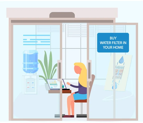 Πώληση φιλτραρισμένου νερού, διαχειριστής γραφείου λαμβάνει παραγγελίες από πελάτες για την παράδοση καθαρού νερού — Διανυσματικό Αρχείο