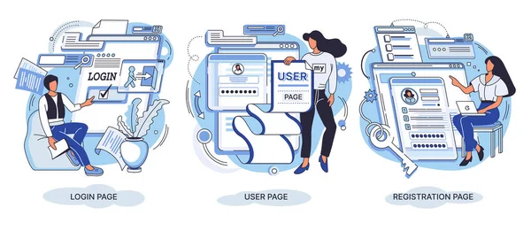 Introduzca login y contraseña oncept. Página de registro en pantalla. Inicia sesión en el conjunto de vectores de tu cuenta. Metáfora creativa — Vector de stock