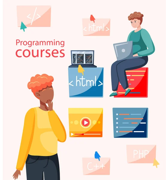 Programování kurzů online vzdělávání, kódování učení. Školení informačních technologií — Stockový vektor