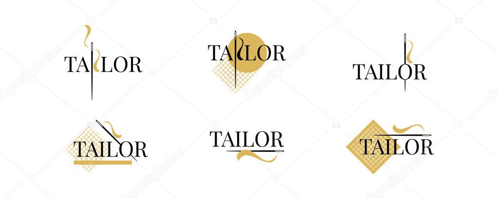 Gold tailor logo set. Vector.
