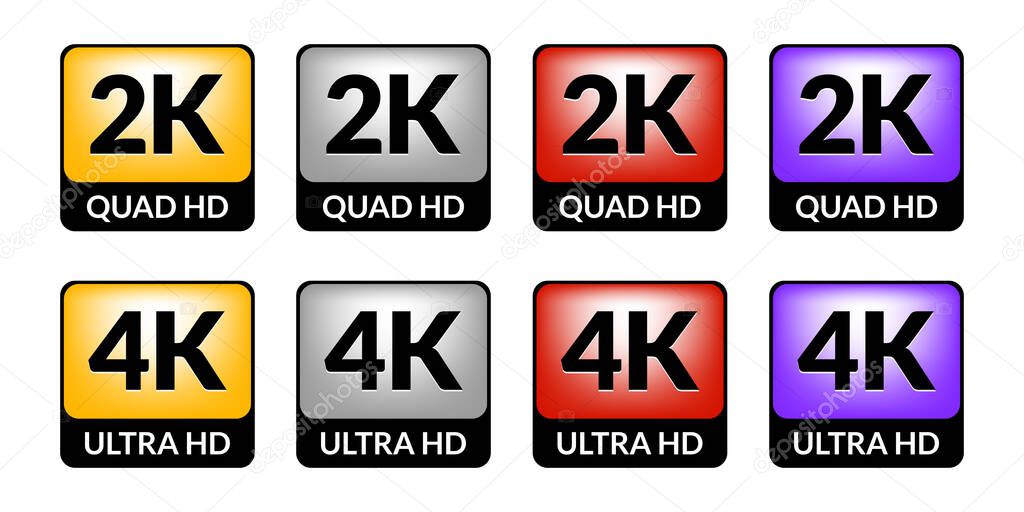 2k and 4k icon set. Vector.