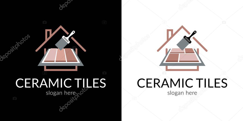 Stylish ceramic tiles logo in perspective. Vector.