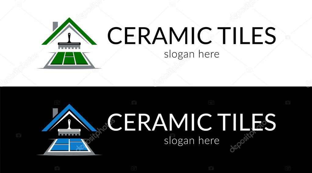 Creative ceramic tiles logo in perspective. Vector.