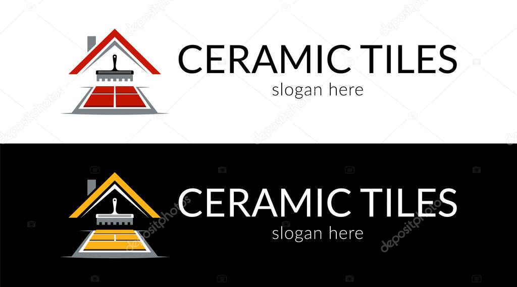 Trendy ceramic tiles logo in perspective. Vector.