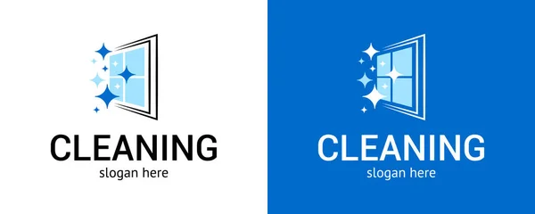 Minimalist temizlik servisi logosu. Parıltılı ve pencereli. Vektör.